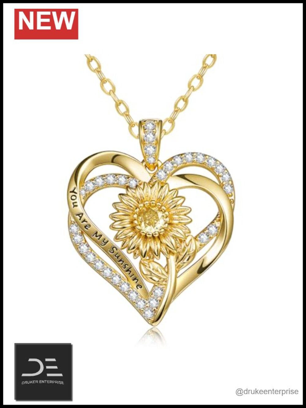 14K Gold Heart Pendant Necklace with Sunflower Engraving for Women